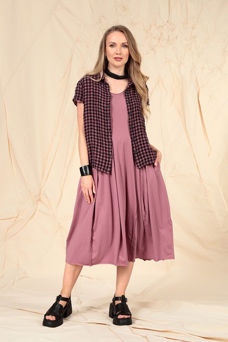 Short Sleeves Mauve Taupe Check Linen Jacket 6