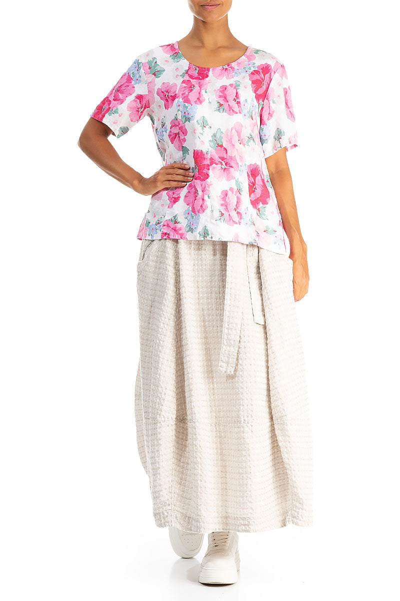 Short Sleeves Peony Blossom Linen Blouse 4