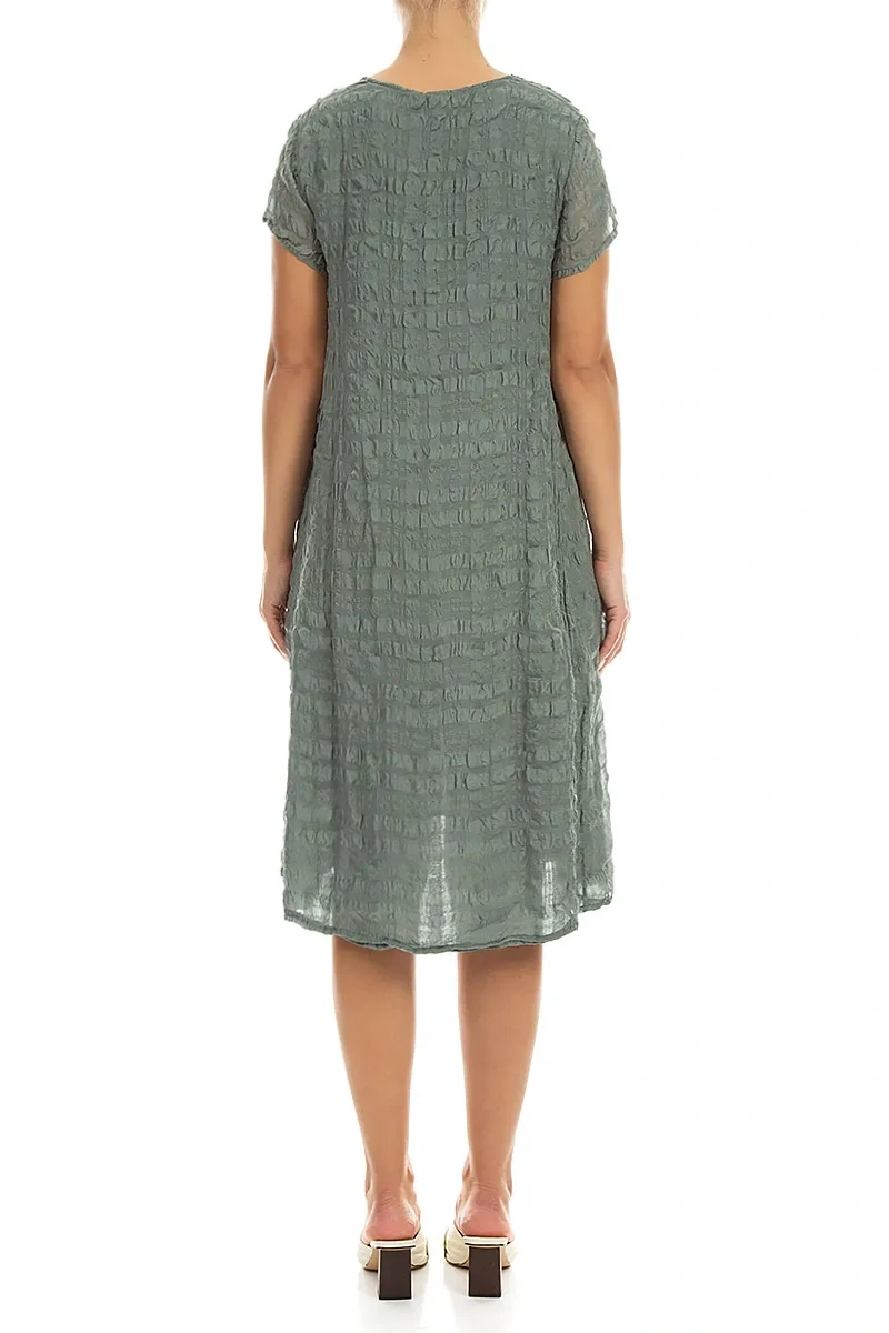 Short Sleeves Sage Light Silk Midi Dress 2