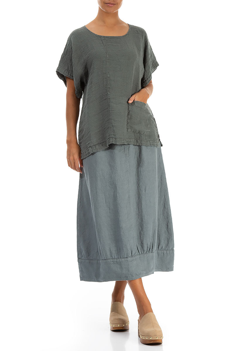 Short Sleeves Sage Linen Blouse 4
