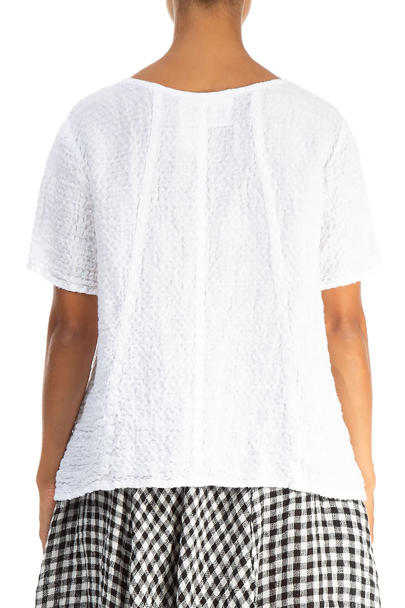 Short Sleeves Textured White Linen Blouse 2