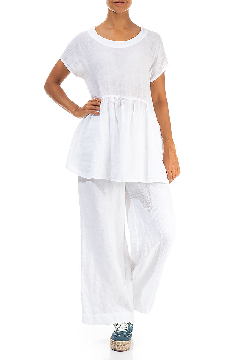 Short Sleeves White Gauze Linen Top 4