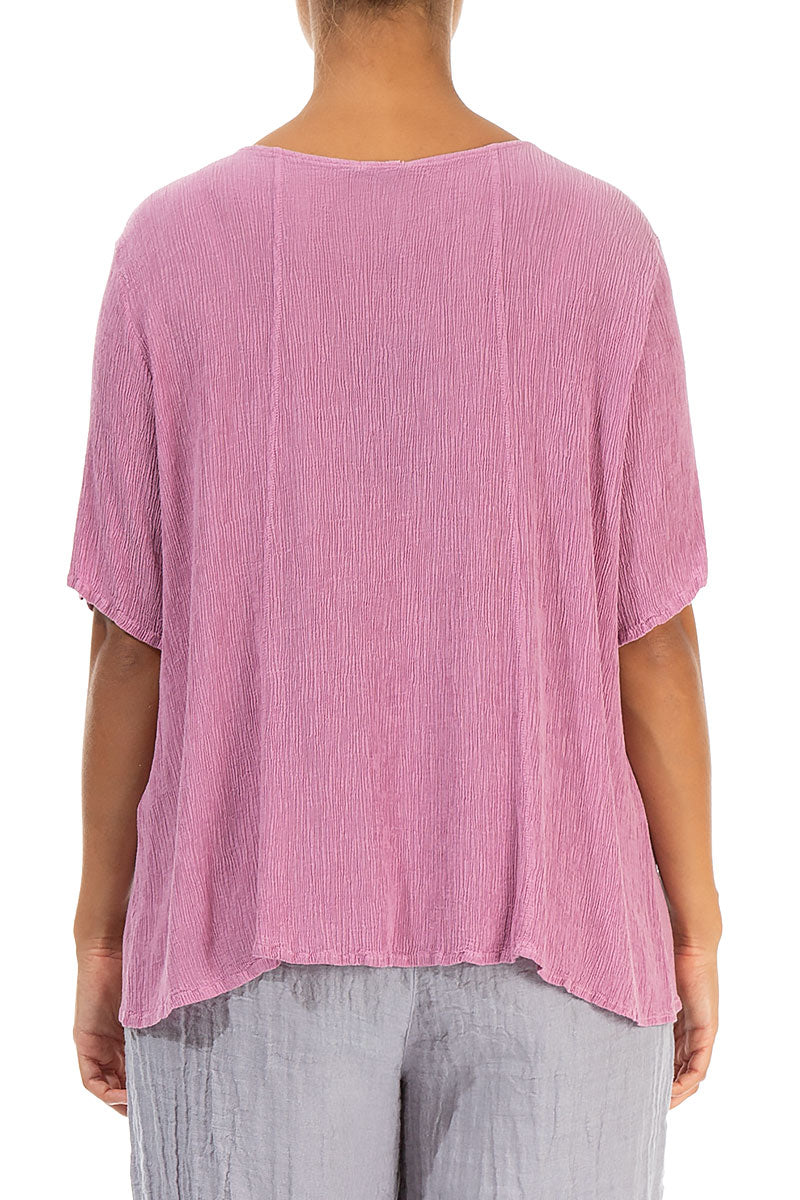 Short Sleeves Wild Berry Crinkled Silk Viscose Blouse 2