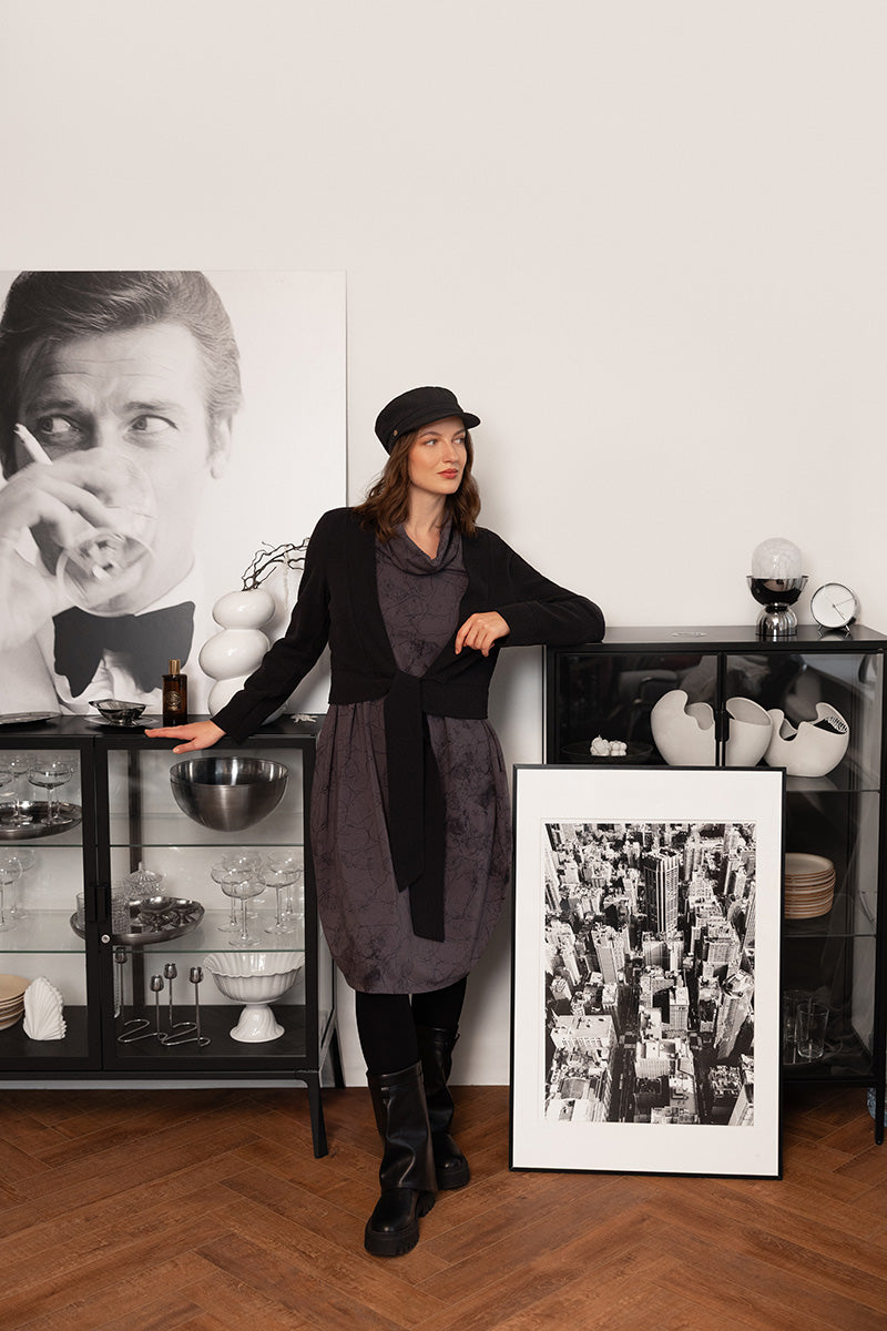 Short Tie Front Black Cotton Jersey Jacket 6