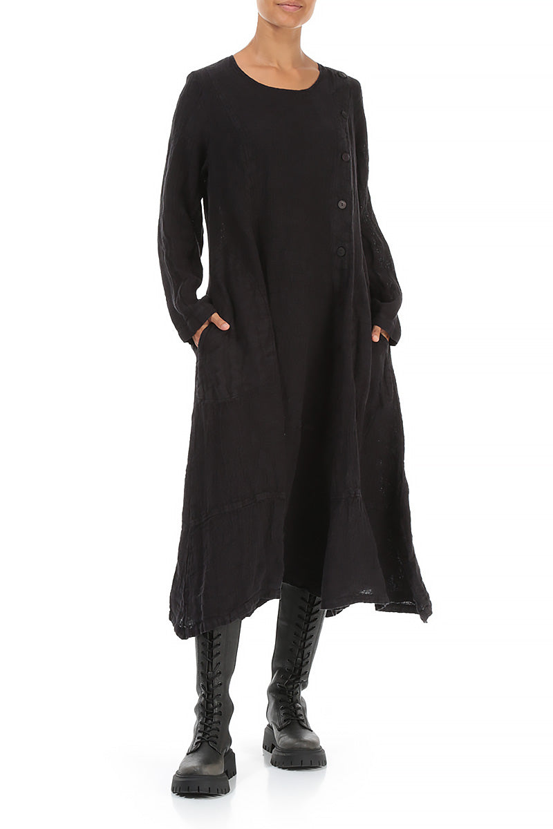 Side Buttons Vintage Violet Mélange Linen Dress 4