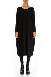 Side Drop Black Cotton Dress 1