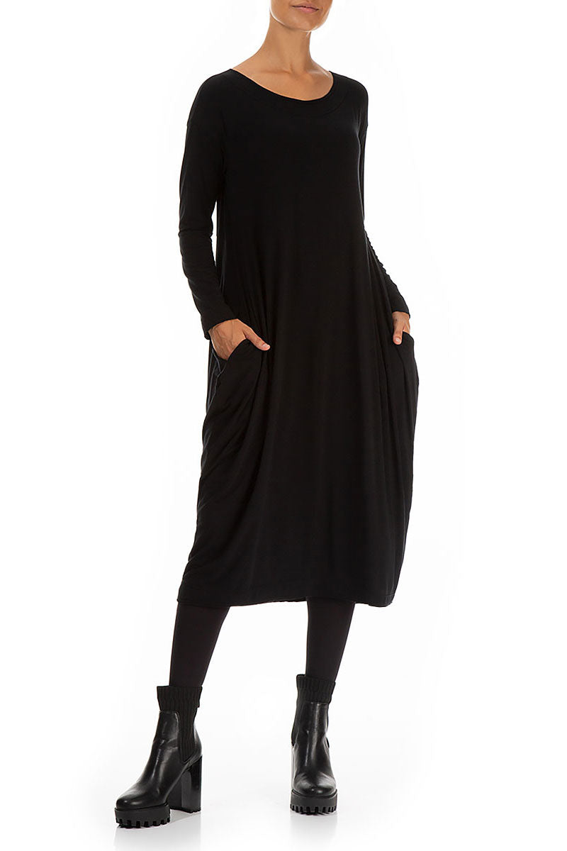 Side Drop Black Cotton Dress 3