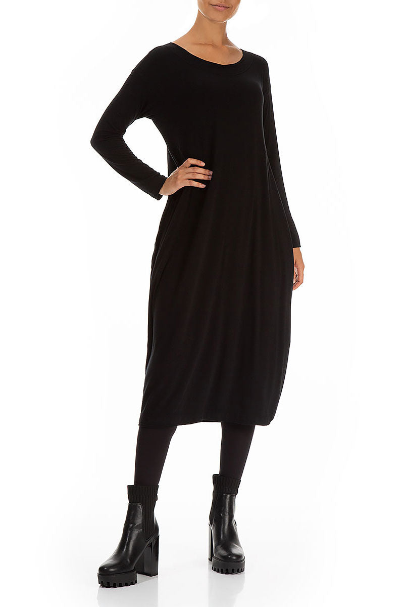 Side Drop Black Cotton Dress 4