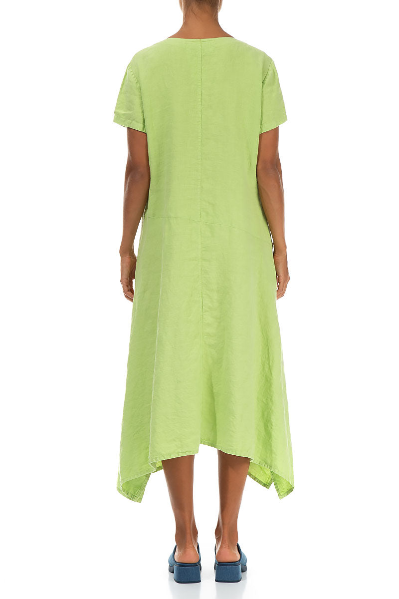 Side Pocket A-Line Lime Linen Dress 3