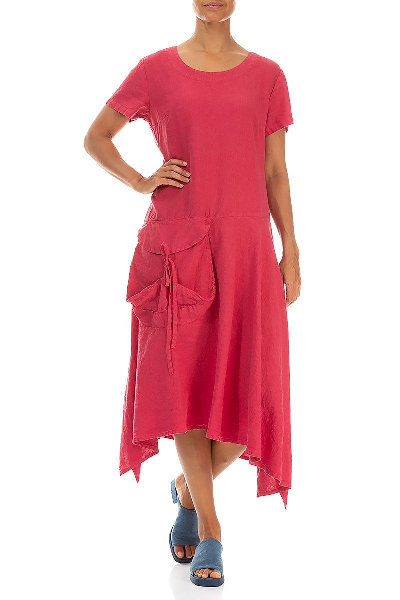 Side Pocket A-Line Raspberry Linen Dress 3