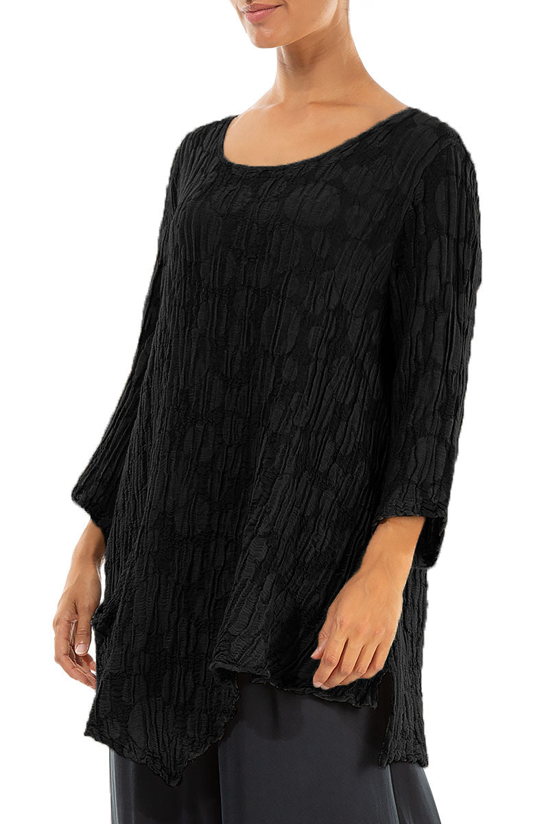 Side Pocket Black Circle Silk Linen Tunic 3
