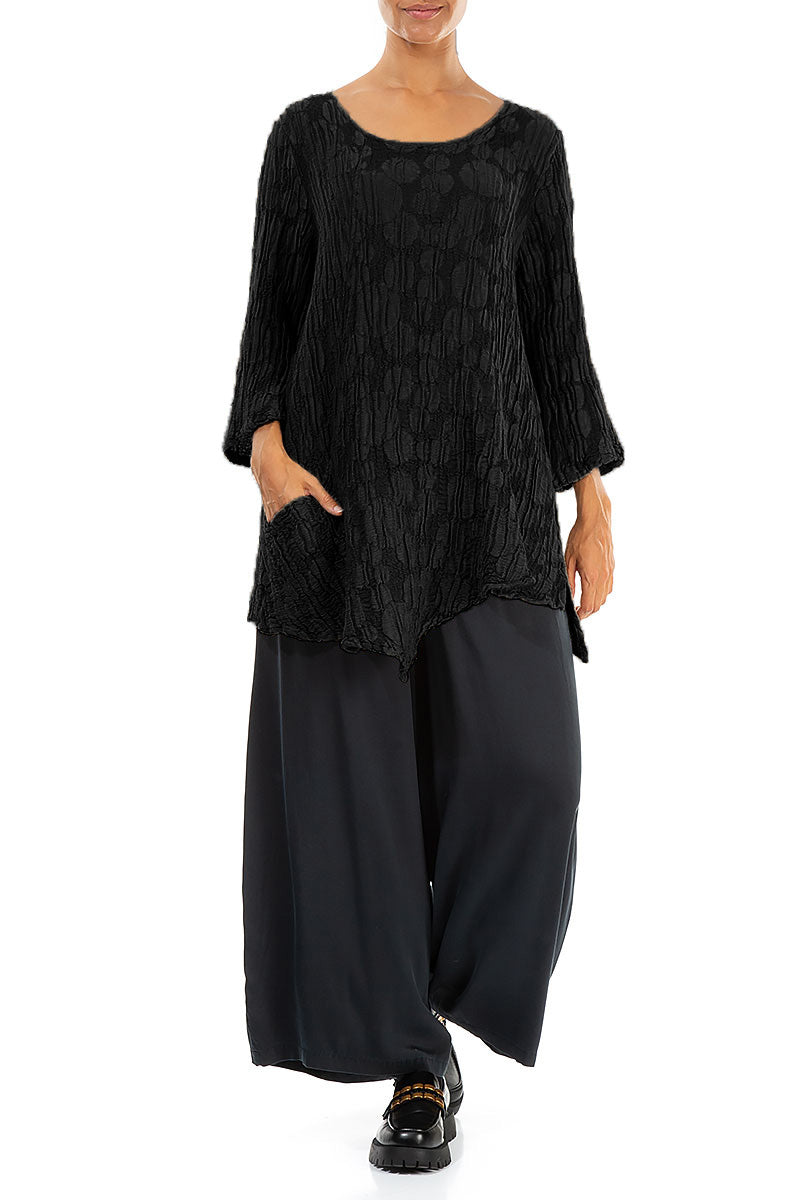 Side Pocket Black Circle Silk Linen Tunic 4