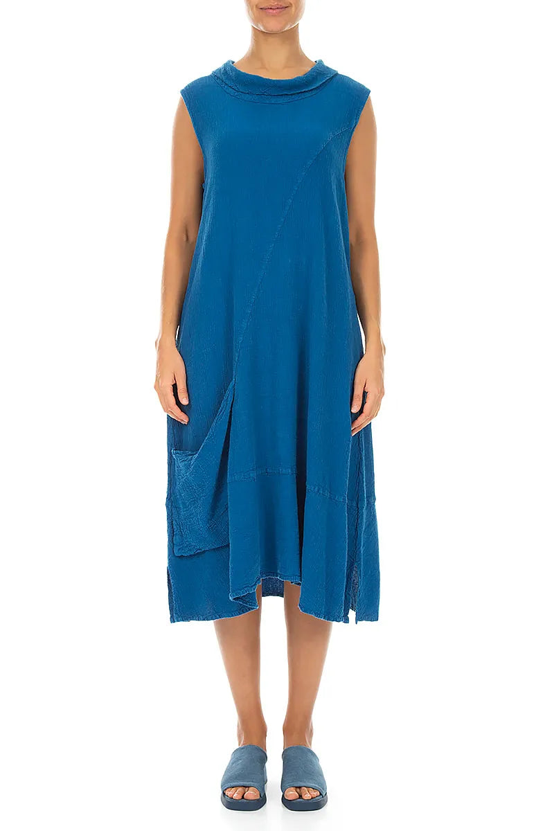 Side Pocket Cobalt Blue Linen Viscose Dress 1