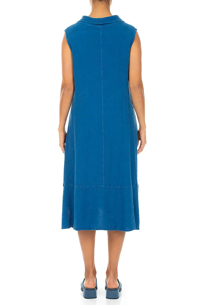 Side Pocket Cobalt Blue Linen Viscose Dress 2