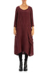 Side Pocket Crinkled Burgundy Silk Linen Dress 1