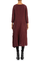 Side Pocket Crinkled Burgundy Silk Linen Dress 2