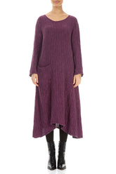 Side Pocket Crinkled Dark Magenta Silk Dress 1