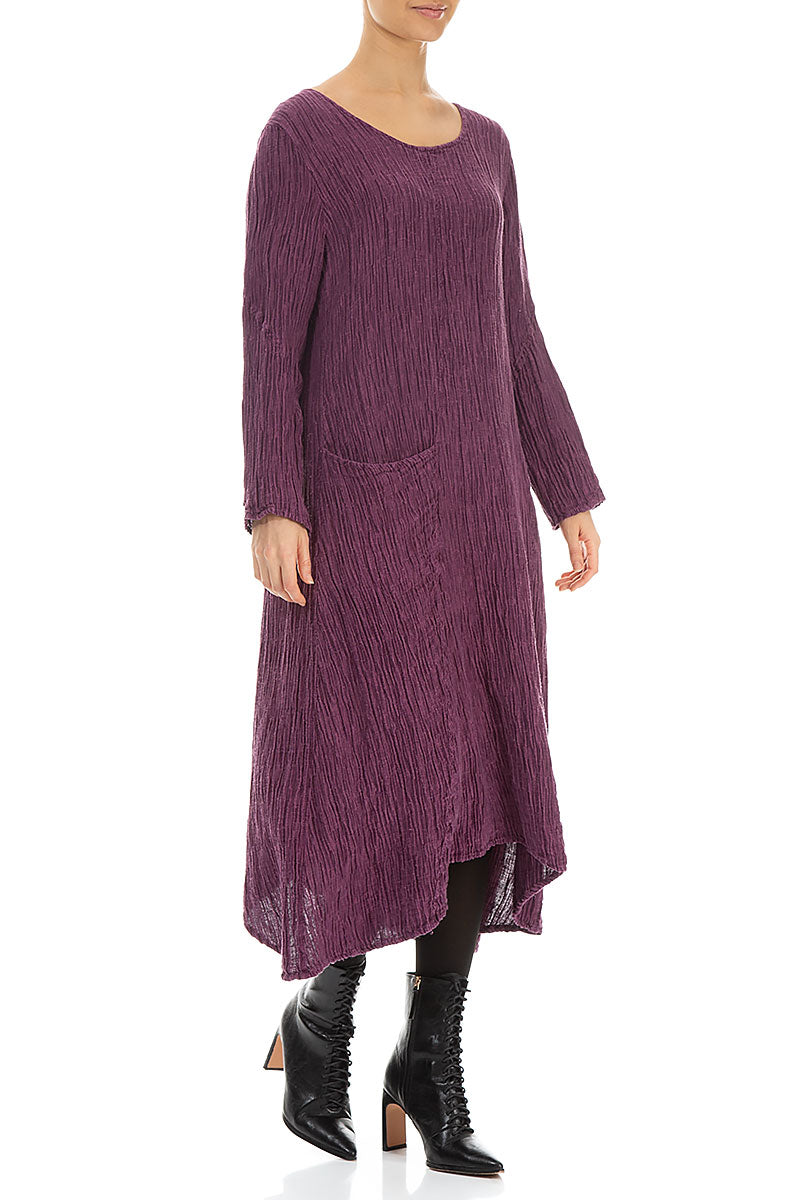 Side Pocket Crinkled Dark Magenta Silk Dress 4