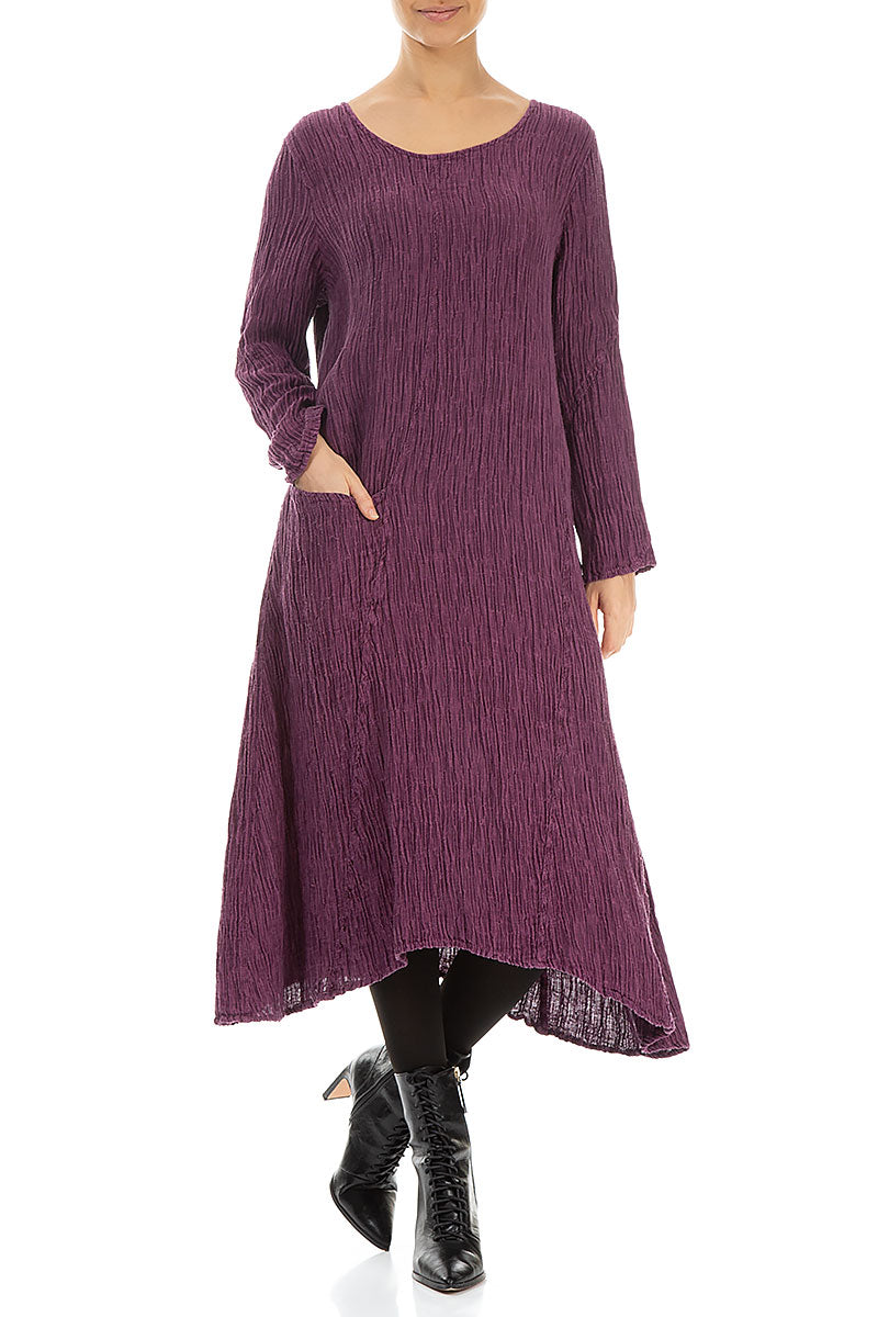 Side Pocket Crinkled Dark Magenta Silk Dress 4