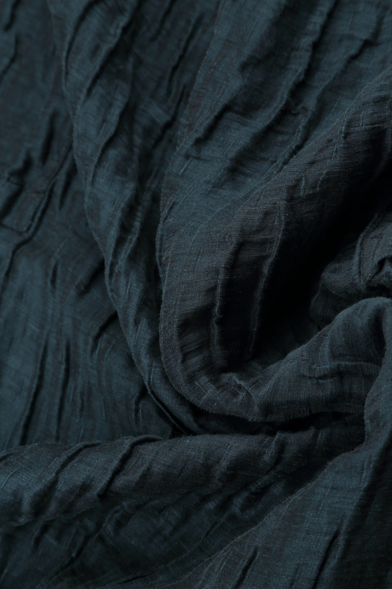 Side Pocket Crinkled Midnight Blue Silk Linen Dress