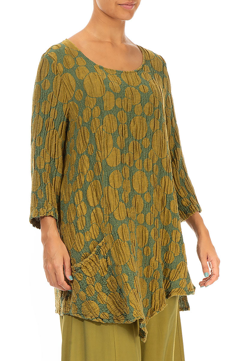 Side Pocket Golden Olive Circle Silk Linen Tunic 3