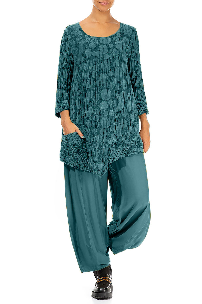 Side Pocket Peacock Circle Silk Linen Tunic 4