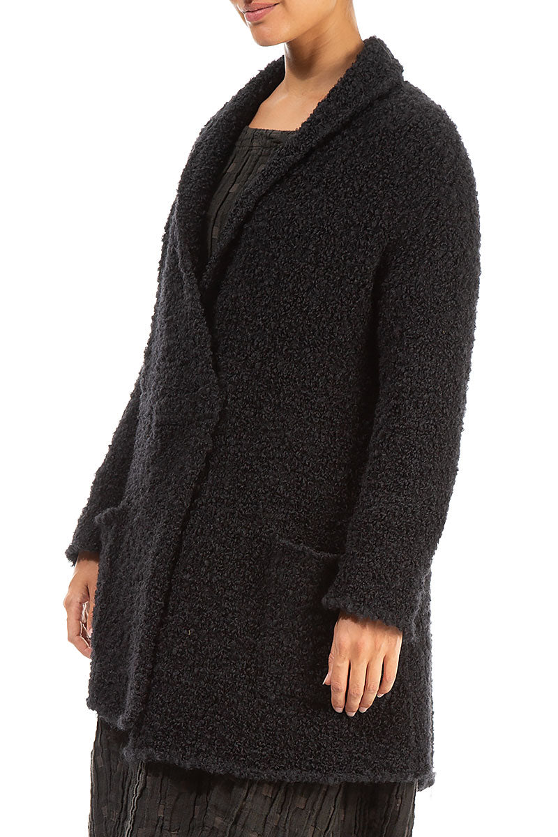 Side Pockets Black Alpaca Wool Cardigan 3