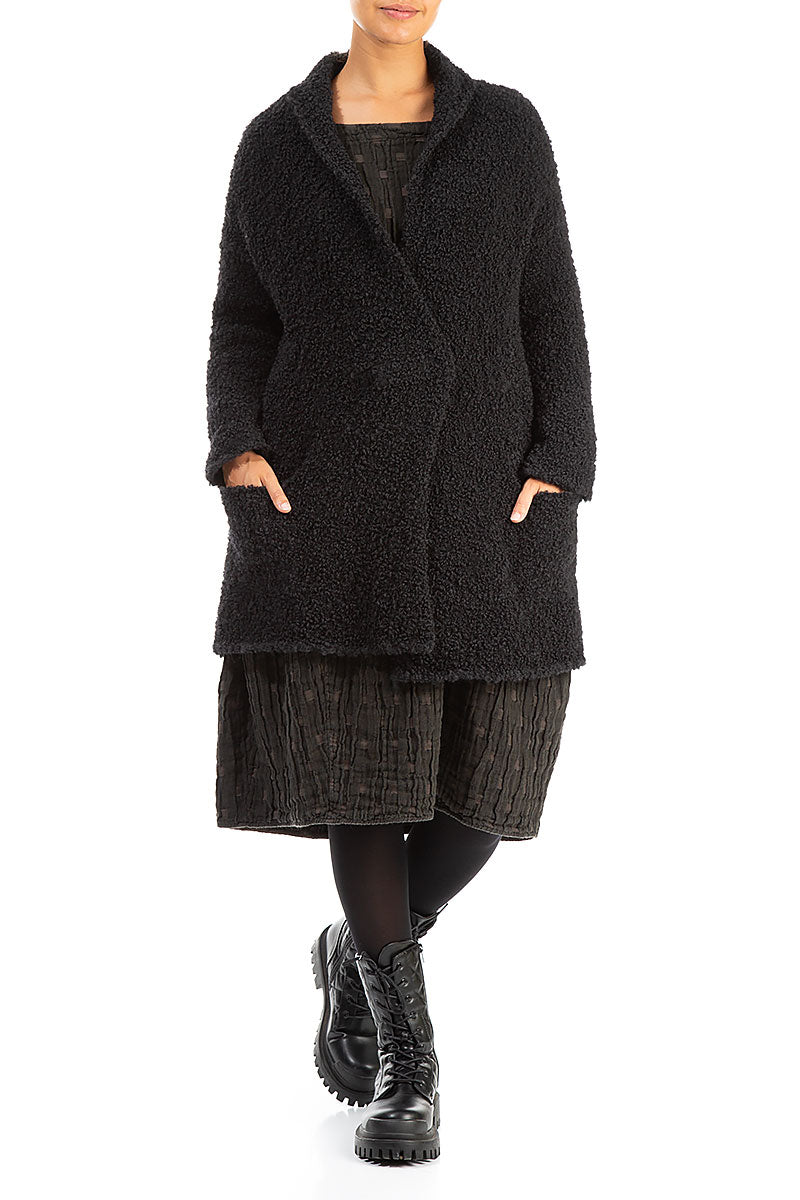 Side Pockets Black Alpaca Wool Cardigan 4