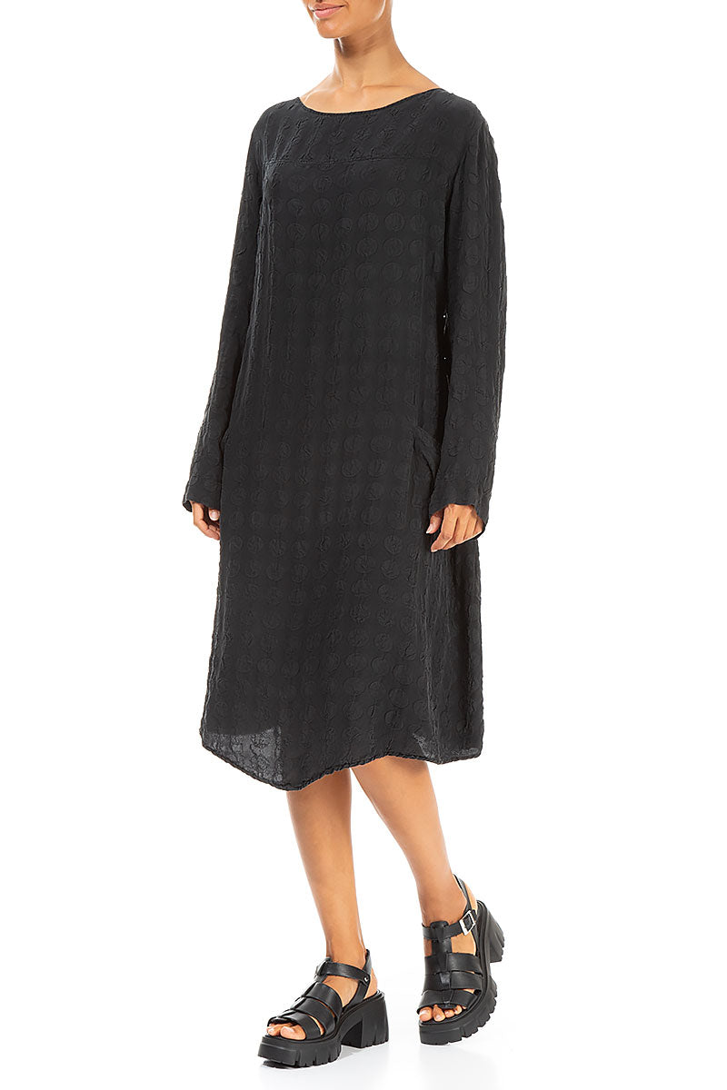 Side Pockets Bubble Black Silk Tunic Dress 3