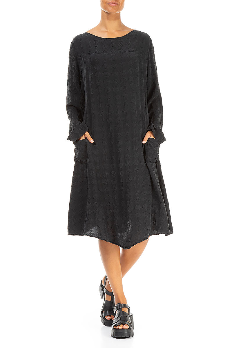 Side Pockets Bubble Black Silk Tunic Dress 4