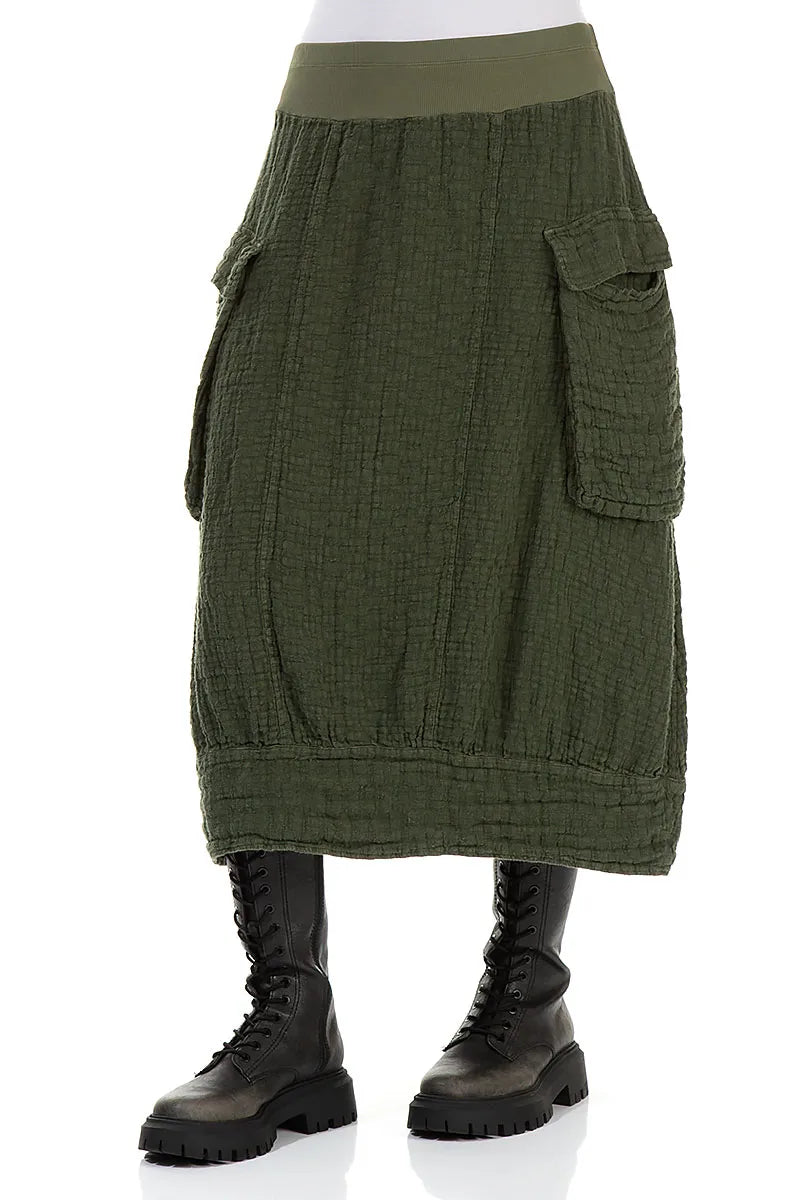 Side Pockets Forest Mist Textured Linen Skirt