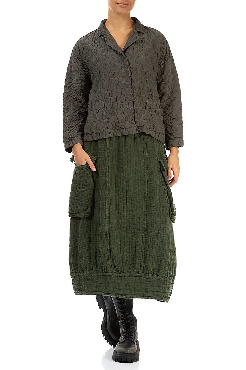 Side Pockets Forest Mist Textured Linen Skirt