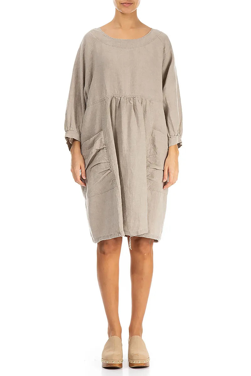 Side Pockets Natural Linen Tunic Dress