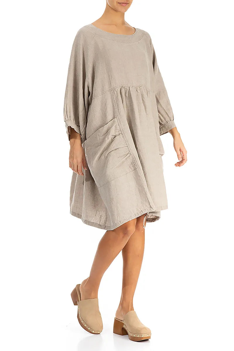 Side Pockets Natural Linen Tunic Dress