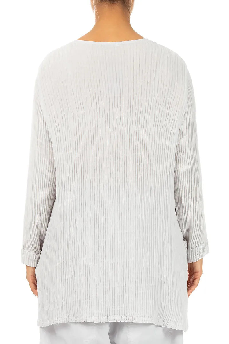 Side Pockets Pearl Grey Plissé Silk Blouse 2