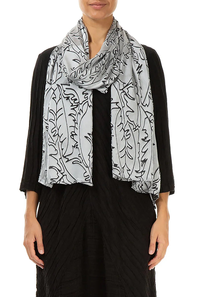 Silver Devoré Feather Silk Scarf 2