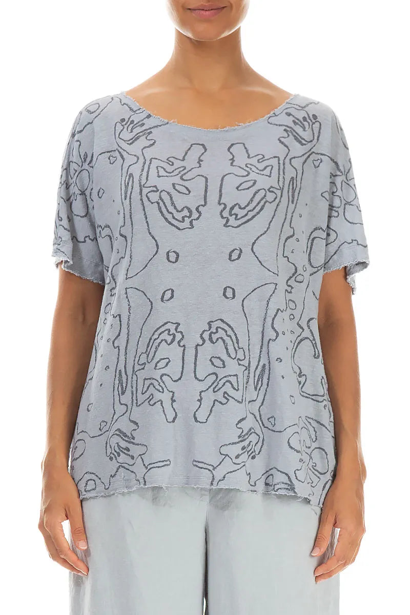 Silver Grey Floral Linen Jersey Top 1