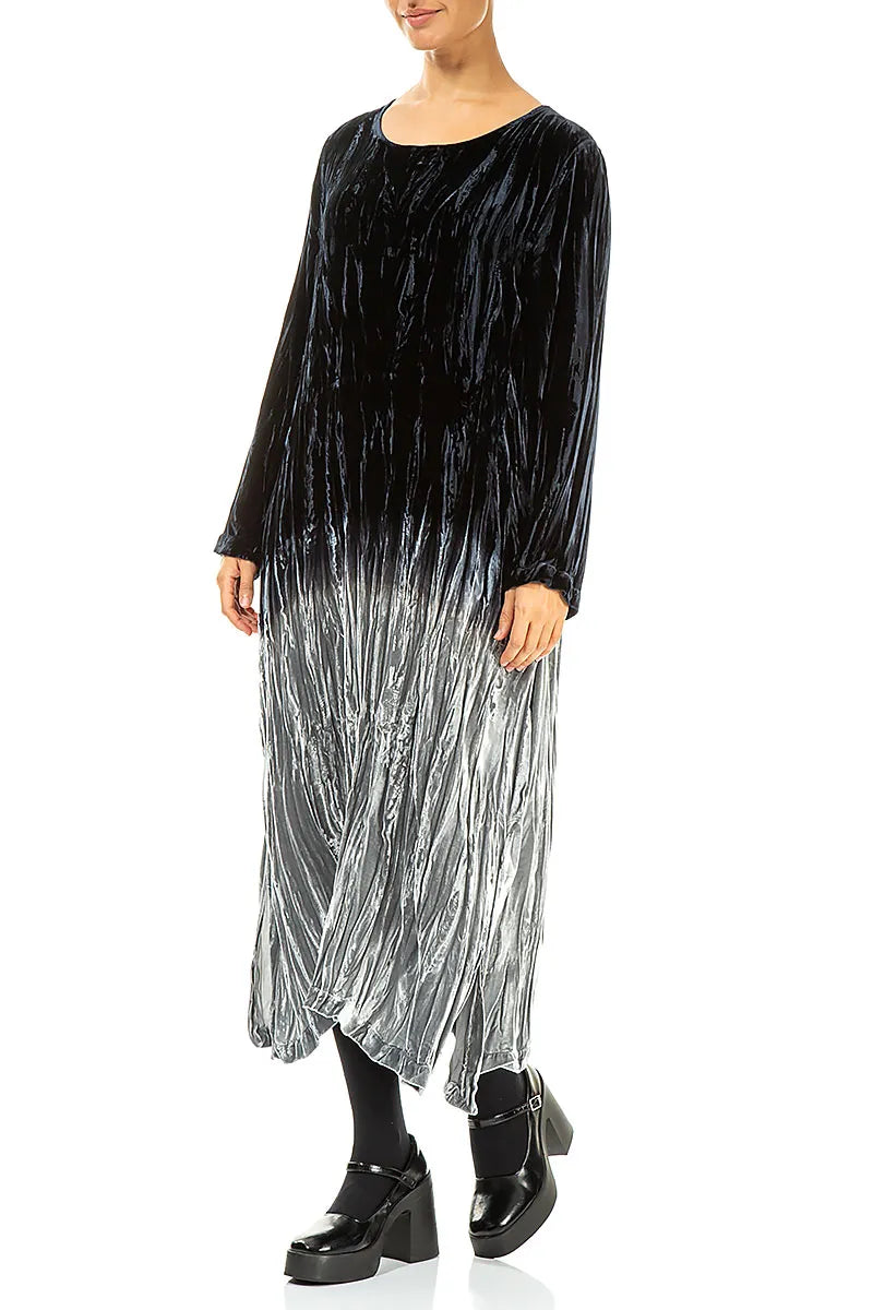 Silver Silk Velvet Ombré Shift Dress