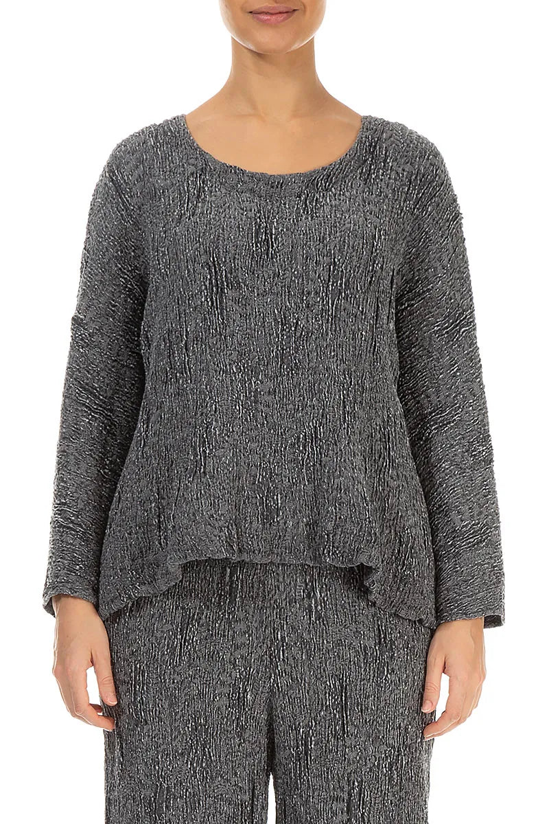 Silver Textured Silk Linen Blouse