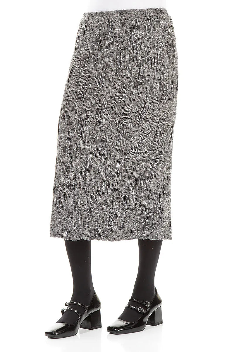 Silver Textured Silk Linen Pencil Skirt