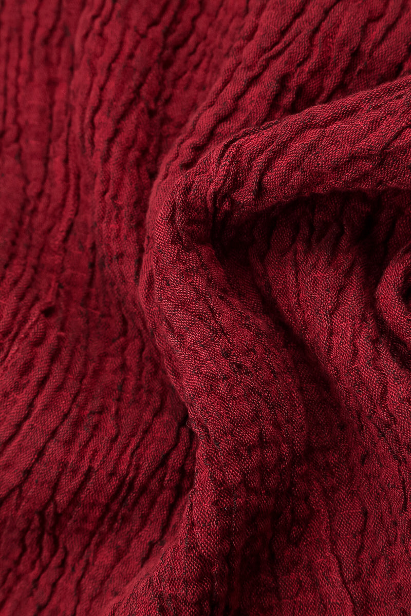 Single Button Cherry Red Textured Linen Jacket 5