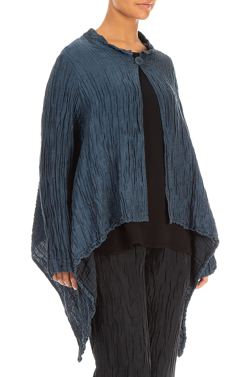 Single Button Crinkled Navy Silk Jacket 3