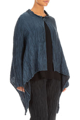 Single Button Crinkled Navy Silk Jacket 3