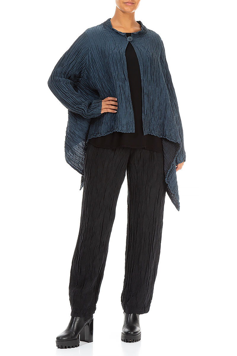 Single Button Crinkled Navy Silk Jacket 4