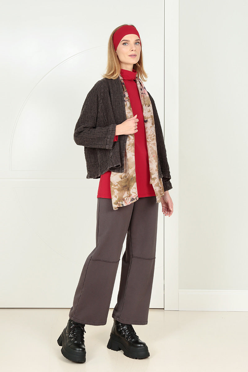 Strukturierte Leinenjacke in Waldbraun mit einem Knopf