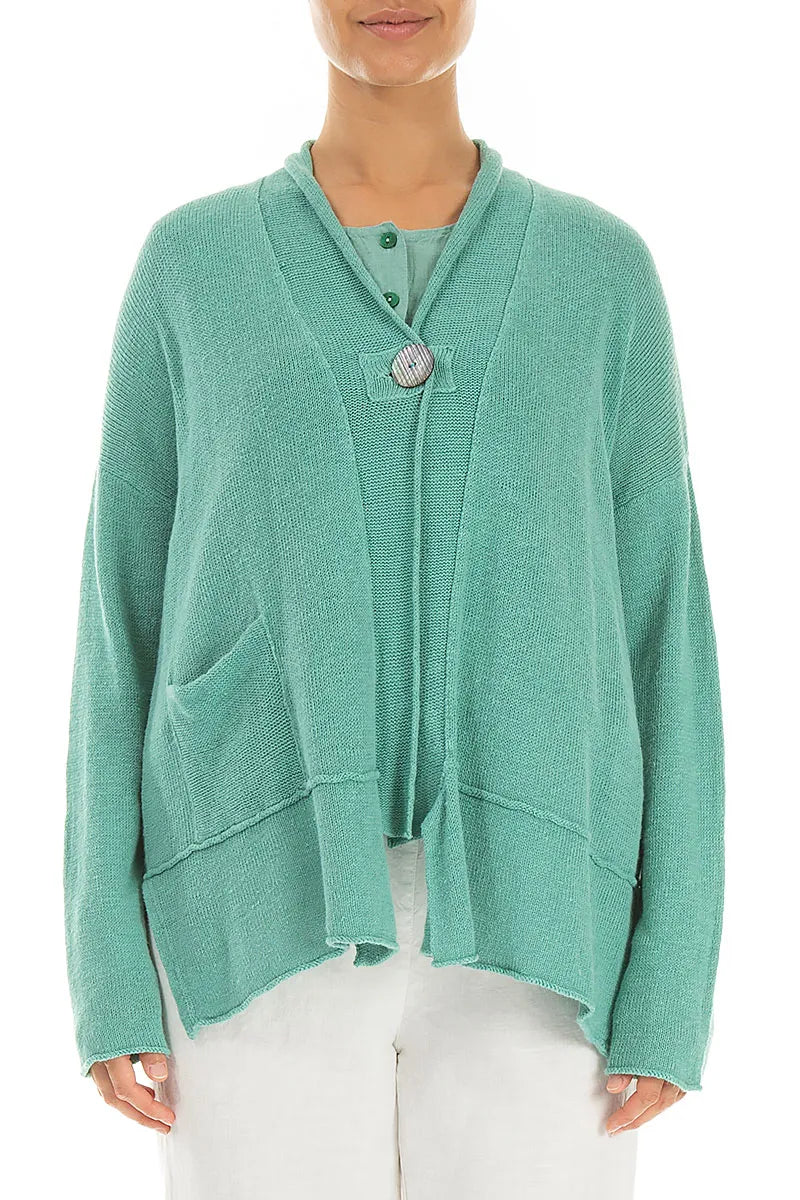 Einreihiger Leinen-Cardigan in Mint