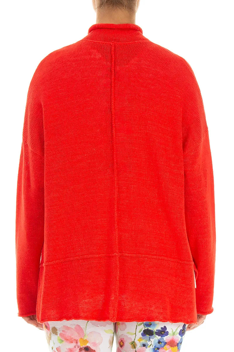 Einreihiger roter Leinen-Cardigan