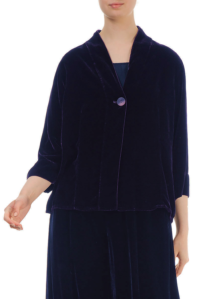 Einreihige Jacke aus königsviolettem Seidensamt