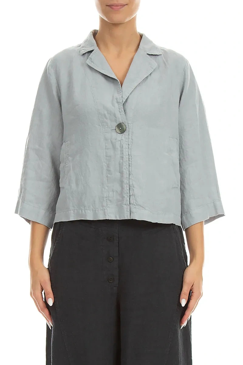 Veste Blazer en Lin Gris Argenté à Bouton Unique
