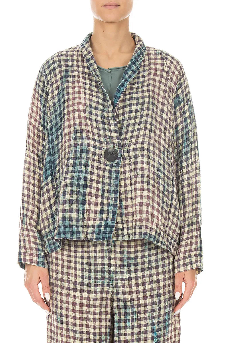 Single Button Vintage Check Linen Jacket